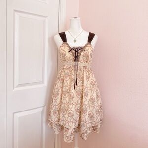 Axes Femme pink cottage floral and lace mini dress